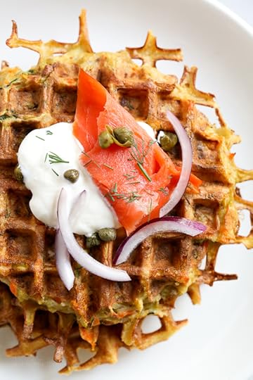 These veggie-packed latkes, are not your traditional latkes, they’re made with shredded potatoes, carrots, zucchini and bell pepper, and they are cooked in a waffle iron so there’s no need to fry! Top them with sour cream, lox and capers or with apple sauce on the side. 