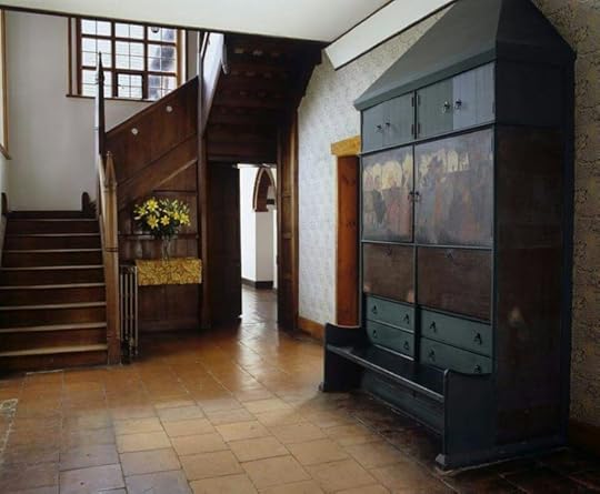 Painted settle in the hallway at Red House