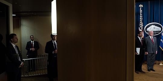 National Counterintelligence and Security Center Director William Evanina (2ndR), US Attorney General Jeff Sessions (R) and bodyguards stand at the Department of Justice during an announcement about leaking of classified information on August 4, 2017 in Washington, DC.US Attorney General Jeff Sessions on Friday condemned the 'staggering number' of leaks emanating from President Donald Trump's administration, as he vowed a crackdown on people revealing classified or sensitive national security information. / AFP PHOTO / Brendan Smialowski (Photo credit should read BRENDAN SMIALOWSKI/AFP/Getty Images)