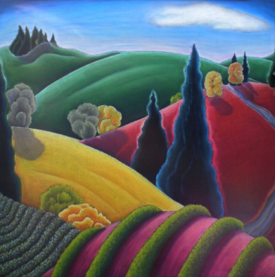 Big Pink Hill by Oregon wine country artist Jane Aukshunas