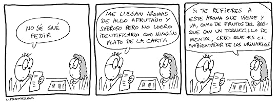Tira cómica sobre algo que huele bien en el restaurante.