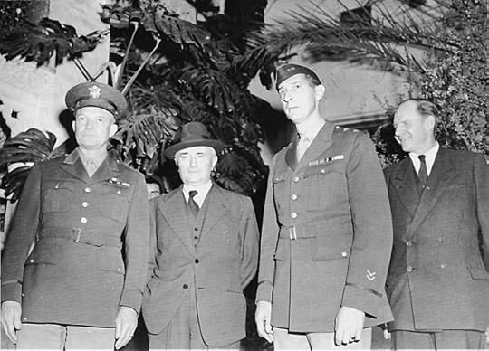 General Eisenhower, Admiral Darlan, Maj. Gen. Mark W. Clark, and Robert Murphy of US State Department at the negotiations in Algiers, 13 November 1942 (US Army Center of Military History)