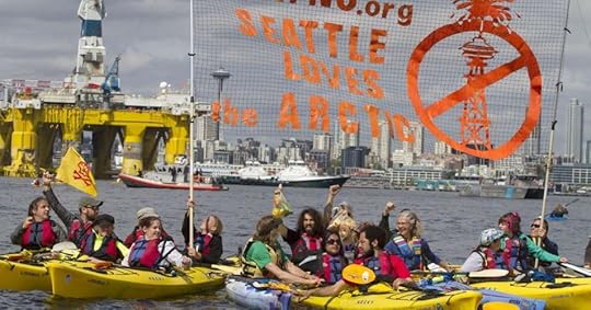 Environmental activists in kayaks protest the arrival of the Polar Pioneer, an oil drilling rig owned by Shell Oil, in Seattle. The rig is part of a fleet that will lead a controversial oil-exploration effort off Alaska's North Slope.