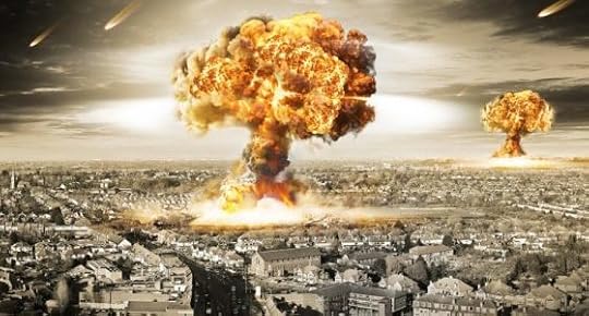 Danger of nuclear war illustration with multiple explosions