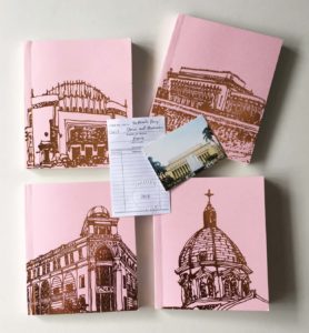 Clockwise from left: Manila Metropolitan Theater, Manila Post Office, Manila Cathedral, Regina Building