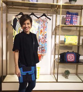 Marga Espiritu of Bungalow 300 models a versatile sling bag from Tali Handmade's 2017 collection