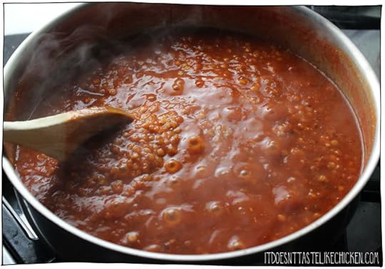 The Best Ever Lentil Ragu!! This easy vegan pasta takes just 15 minutes to make! Vegetarian ragu pasta is hearty, rich, slightly smoky, and makes for the perfect weeknight meal. #itdoesnttastelikechicken #easyveganpasta #veganpasta #ragu