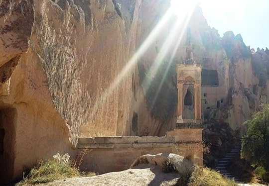 Zelve Valley Shrine lit by sun, Cappadocia