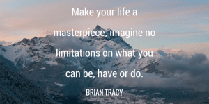 inspirational motivational quote about life by famous speaker, Brian Tracy, in the sky over a mountain peak