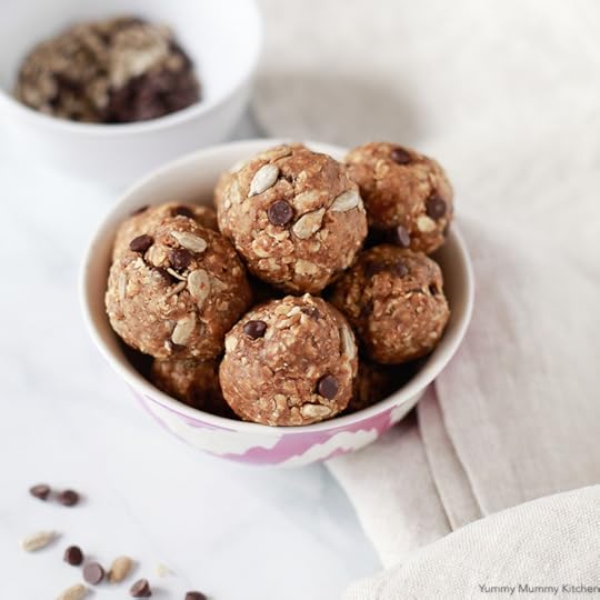 Nut-Free Gluten-Free No Bake energy balls with sunflower seeds and chocolate chips.