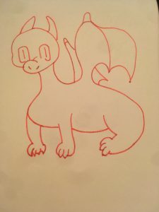 Cartoon Dragon sketch in process without a tail