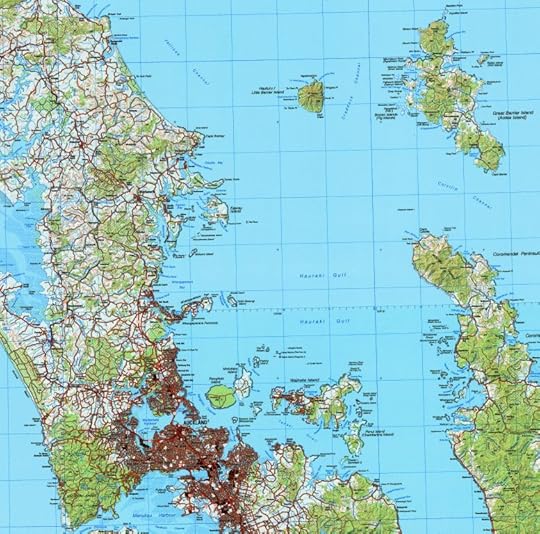 Auckland at bottom left, Great Barrier Island at top right (north at top). Source: NZTopomaps.com (2017), Crown Copyright Reserved
