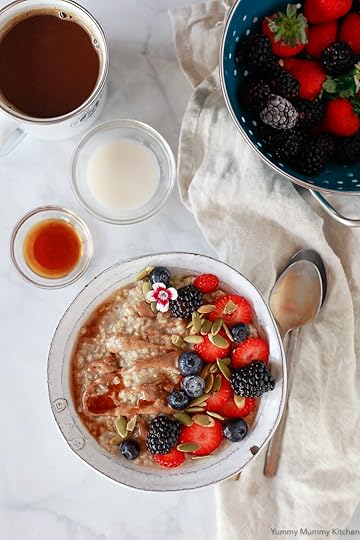 A beautiful bowl of steel cut oats with almond butter, maple syrup, and fresh berries. Slow cooker or Instant Pot steel cut oats is so easy to make.