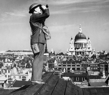 A spotter in the Observer Corps on a rooftop in London