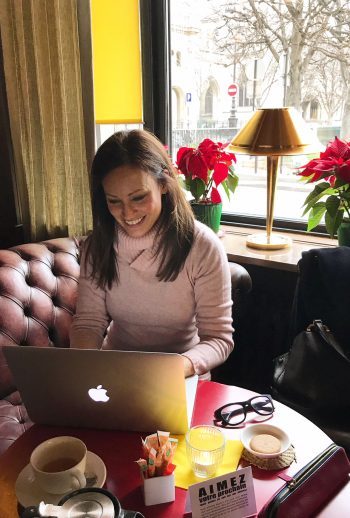 Carina Axelsson writing on the go