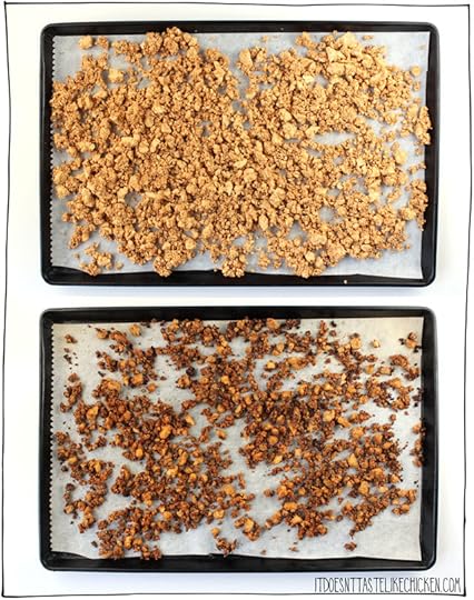 These Vegan Tofu Taco Crumbles are chewy and perfectly spiced. Layer on a taco (or burrito) with your favourite toppings for the ultimate vegan taco. These can be made ahead and reheated making dinner a breeze. #itdoesnttastelikechicken #tacos #veganrecipes #vegantaco