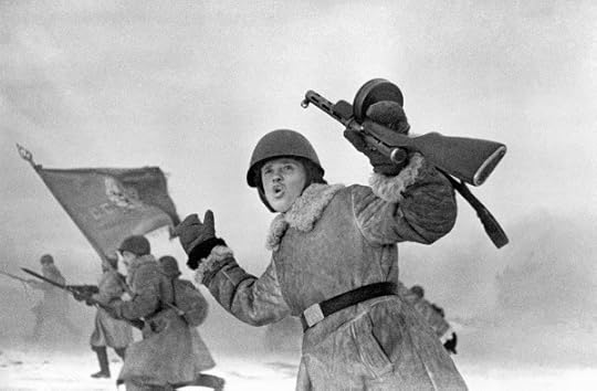 Soviet troops charging near Leningrad, Russia, 1 Jan 1943