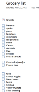 Example of a ToDo list (boxes to check off)