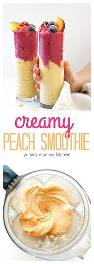 This is the best peach smoothie recipe! Made with frozen peaches, banana, and almondmilk yogurt, this vegan peach smoothie is ultra thick and creamy. Add a handful of strawberries for a pretty pink layer with an extra dose of antioxidants.