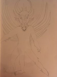 skethc of dragon man with too small legs