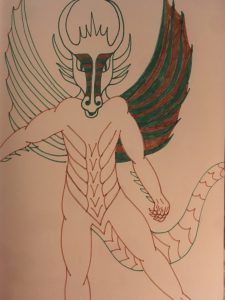 Partially inked dragon man