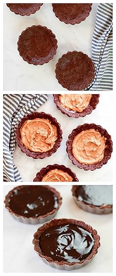 These no-bake chocolate peanut butter tarts are easy to make with an almond flour crust, peanut or almond butter filling, and vegan ganache.