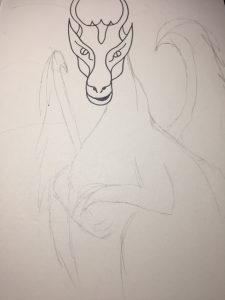 Drago with sketched out body. 