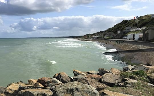 From the Vierville draw, looking east down Dog Beach at high tide, Vierville-sur-Mer, France, September 2017 (Photo: Sarah Sundin)