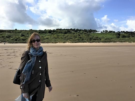 Sarah Sundin on Omaha beach at low tide, near Colleville-sur-Mer, France, September 2017 (Photo: Sarah Sundin)