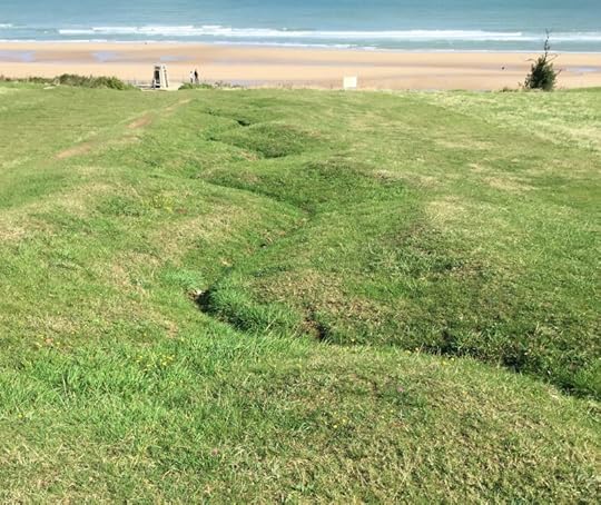 Trench connecting German gun positions at Widerstandsnest 62 overlooking Omaha Beach, near Colleville-sur-Mer, France, September 2017 (Photo: Sarah Sundin)