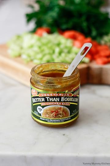 A jar of Better than Bouillon No Chicken Base. This base makes the best vegetarian and vegan chicken soup.