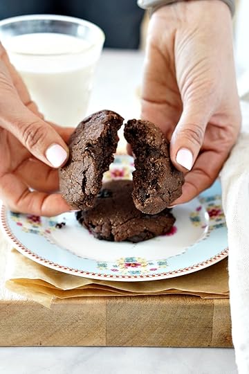 Fudgy and delicious double chocolate chip cookies made with healthier ingredients like almond flour, coconut flour, and almond butter.
