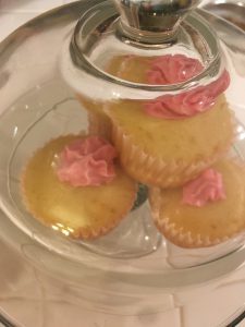 Pink cupcakes on the counter