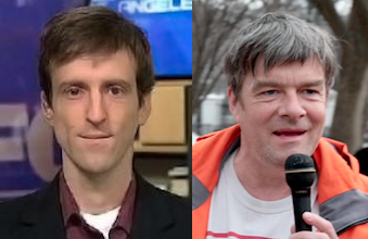 Radio host Scott Horton and Andy Worthington, photographed calling for the closure of Guantanamo outside the White House on January 11, 2018, the 16th anniversary of the opening of the prison.