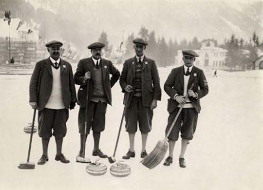 Curlingspelers tijdens Olympische Winterspelen. Chamonix, 1924.
