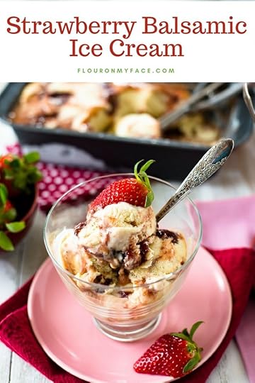 Strawberry Balsamic Ice Cream in a ice cream glass served with fresh strawberries
