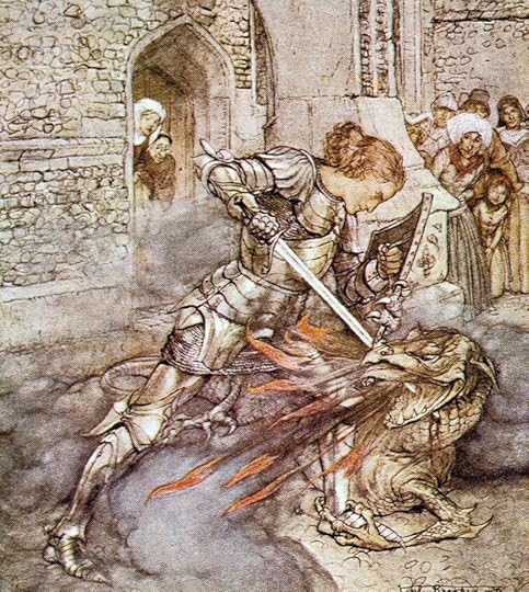 Sir Launcelot & the Fiendly Dragon by Arthur Rackham