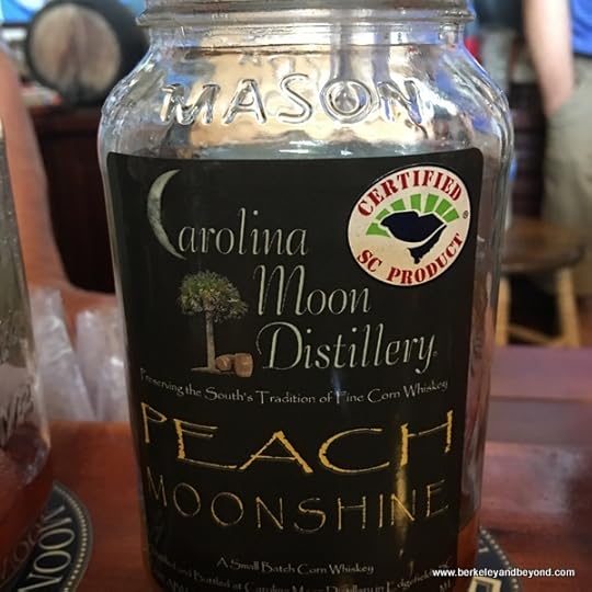 peach moonshine in Mason jar at Carolina Moon Distillery in Edgefield, South Carolina