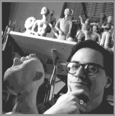 Me with maquettes. photograph by Dan Nelken. 