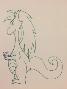 Dragon holding a heart with a weird tail