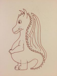 brown ink with sketch lines of Almost dragon dinosaur