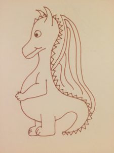 Dragon that still kind of looks like a dino in brown ink