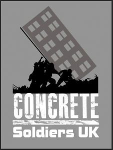 A promotional poster for 'Concrete Soldiers UK', designed by the Artful Dodger. The film, directed by Nikita Woolfe, was released in December 2017.
