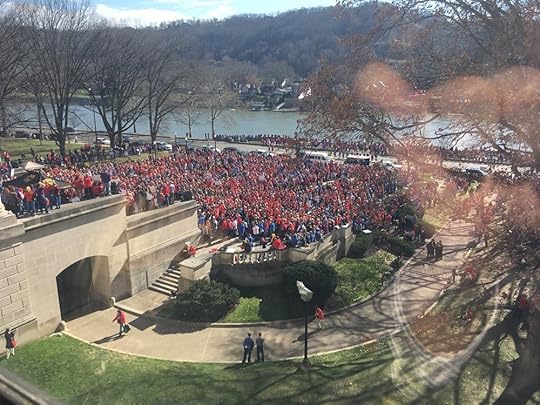  West Virginia teachers gather at the statehouse to protest proposed benefits changes and demand market pay. Photo/Don Scalise ( @don_scalise )&nbsp; 