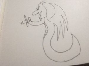 little dragon holding an airplane