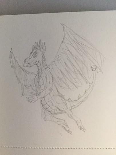 dragon hovering in the air in pencil