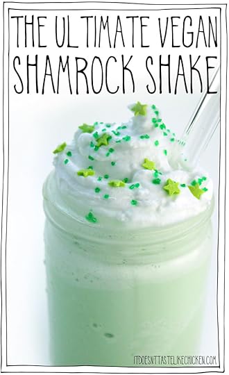 The Ultimate Vegan Shamrock Shake! This dairy-free St. Patrick's day dessert is easy to make! Just freeze coconut milk in an ice cube tray and blend with non-dairy milk and some flavourings for a creamy, delicious, mint milkshake. #itdoesnttastelikechicken #stpatricksday #stpatricksdayrecipe #veganrecipes
