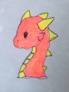 cute little red dragon with yellow spikes
