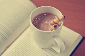 Book and hot chocolate