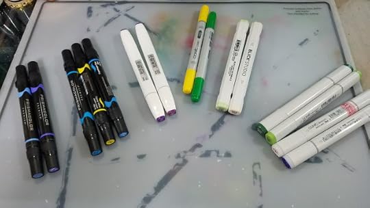 alcohol markers, Prismacolor markers, Copic markers, Blick Studio Brush Markers, Shin Han Twin Touch markers